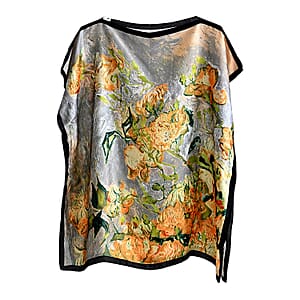 La Marey Black and White with Yellow Flower Silk Feeling Kaftan