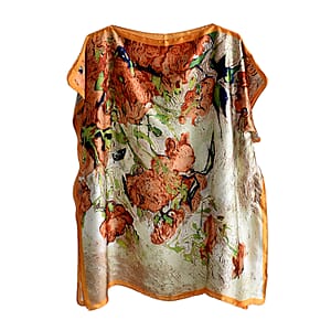 La Marey Yellow with Orange Flower Silk Feeling Kaftan
