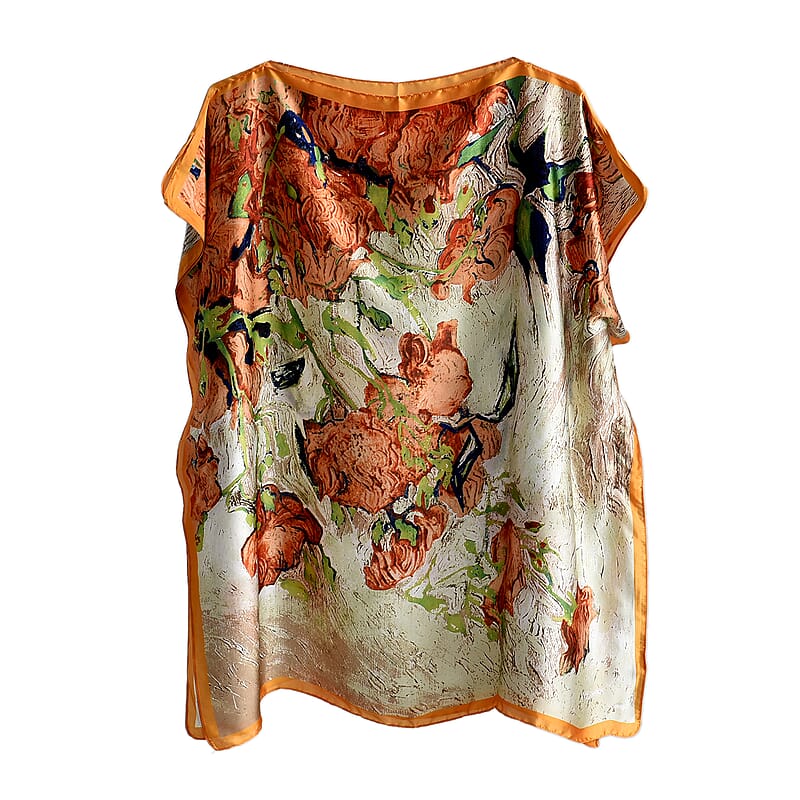 La Marey Multi Color Abstract Floral Silk Feeling Kaftan - One Size Fits Most