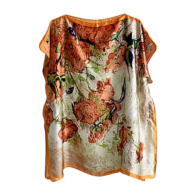 La Marey Multi Color Abstract Floral Silk Feeling Kaftan - One Size Fits Most