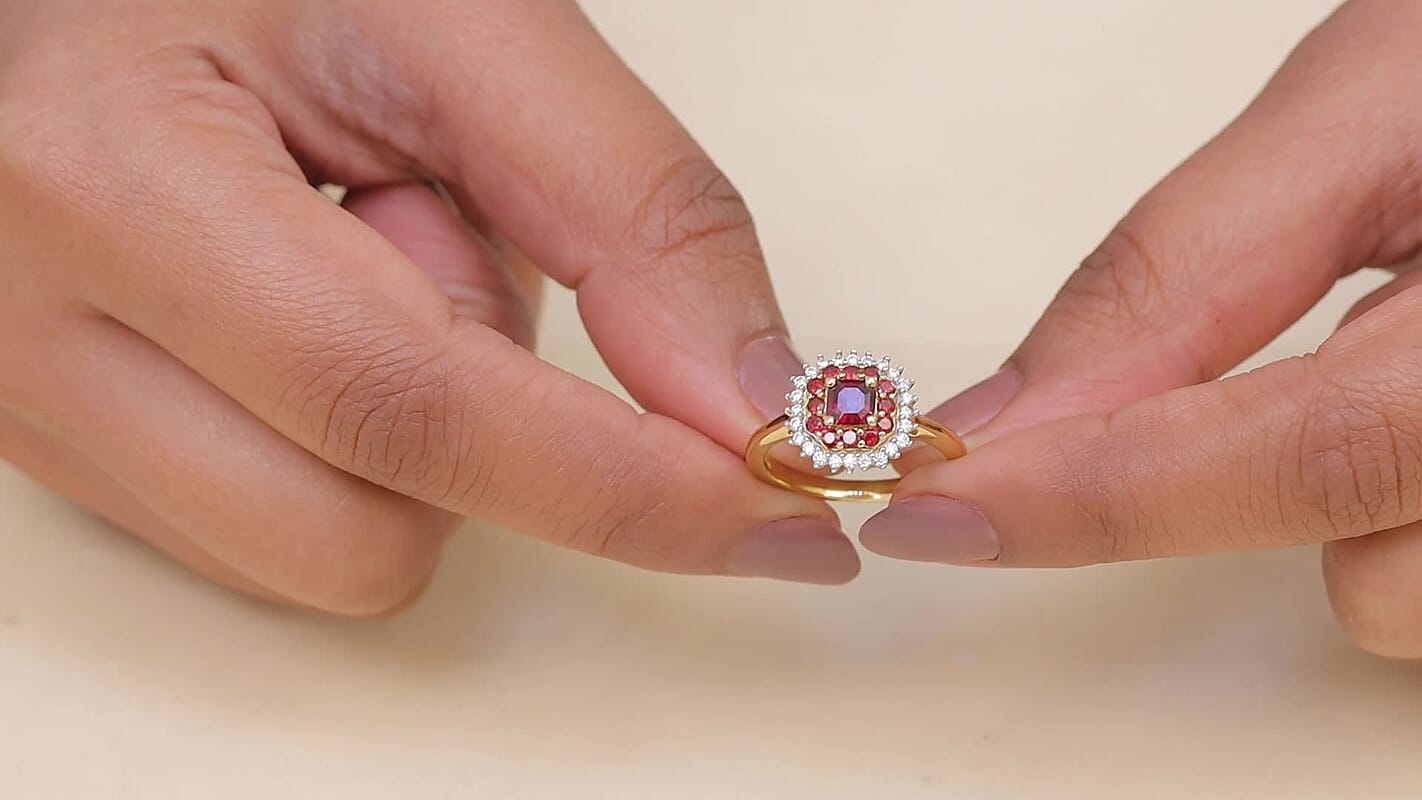 D'Joy Premium Anthill Garnet, Moissanite Ring in 18K Vermeil YG Over Sterling Silver (Size 10.0) 1.15 ctw