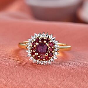 D'Joy Premium Anthill Garnet, Moissanite 1.15 ctw Crimson Core Ring in 18K Vermeil Yellow Gold Over Sterling Silver (Size 10.0) (Del. in 5-7 Days) 