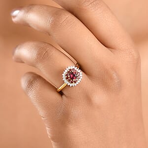 D'Joy Premium Anthill Garnet, Moissanite 1.15 ctw Crimson Core Ring in 18K Vermeil Yellow Gold Over Sterling Silver (Size 10.0) (Del. in 5-7 Days) 