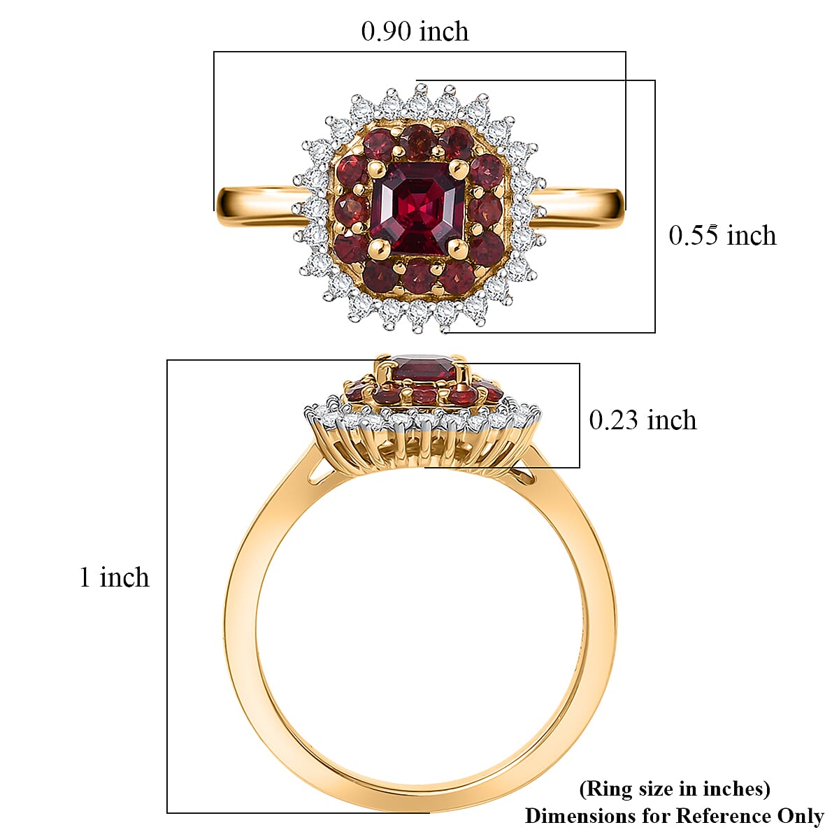 D'Joy Premium Anthill Garnet, Moissanite 1.15 ctw Crimson Core Ring in 18K Vermeil Yellow Gold Over Sterling Silver (Size 10.0) (Del. in 5-7 Days)  image number 5