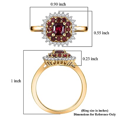 D'Joy Premium Anthill Garnet, Moissanite 1.15 ctw Crimson Core Ring in 18K Vermeil Yellow Gold Over Sterling Silver (Size 10.0)