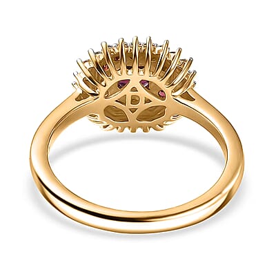 D'Joy Premium Anthill Garnet, Moissanite 1.15 ctw Crimson Core Ring in 18K Vermeil Yellow Gold Over Sterling Silver (Size 10.0)