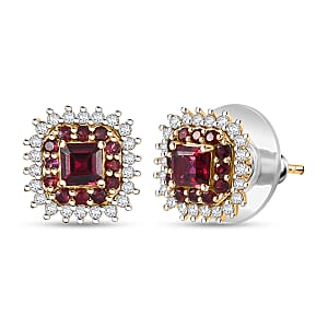 D'Joy Premium Anthill Garnet and Moissanite 1.85 ctw Crimson Core Earrings in 18K Vermeil Yellow Gold Over Sterling Silver (Del. in 5-7 Days) 