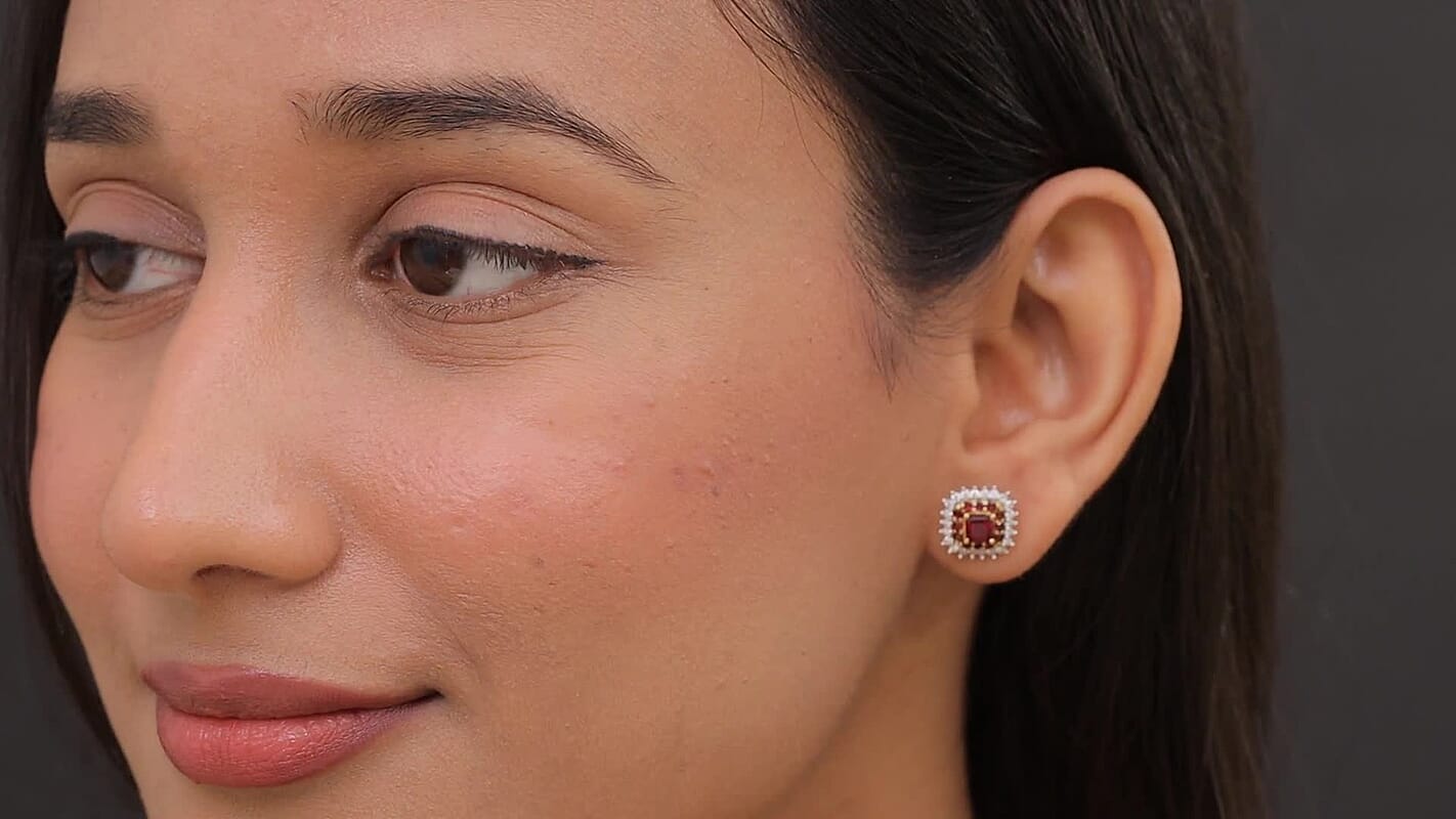D'Joy Premium Anthill Garnet and Moissanite 1.85 ctw Crimson Core Earrings in 18K Vermeil Yellow Gold Over Sterling Silver