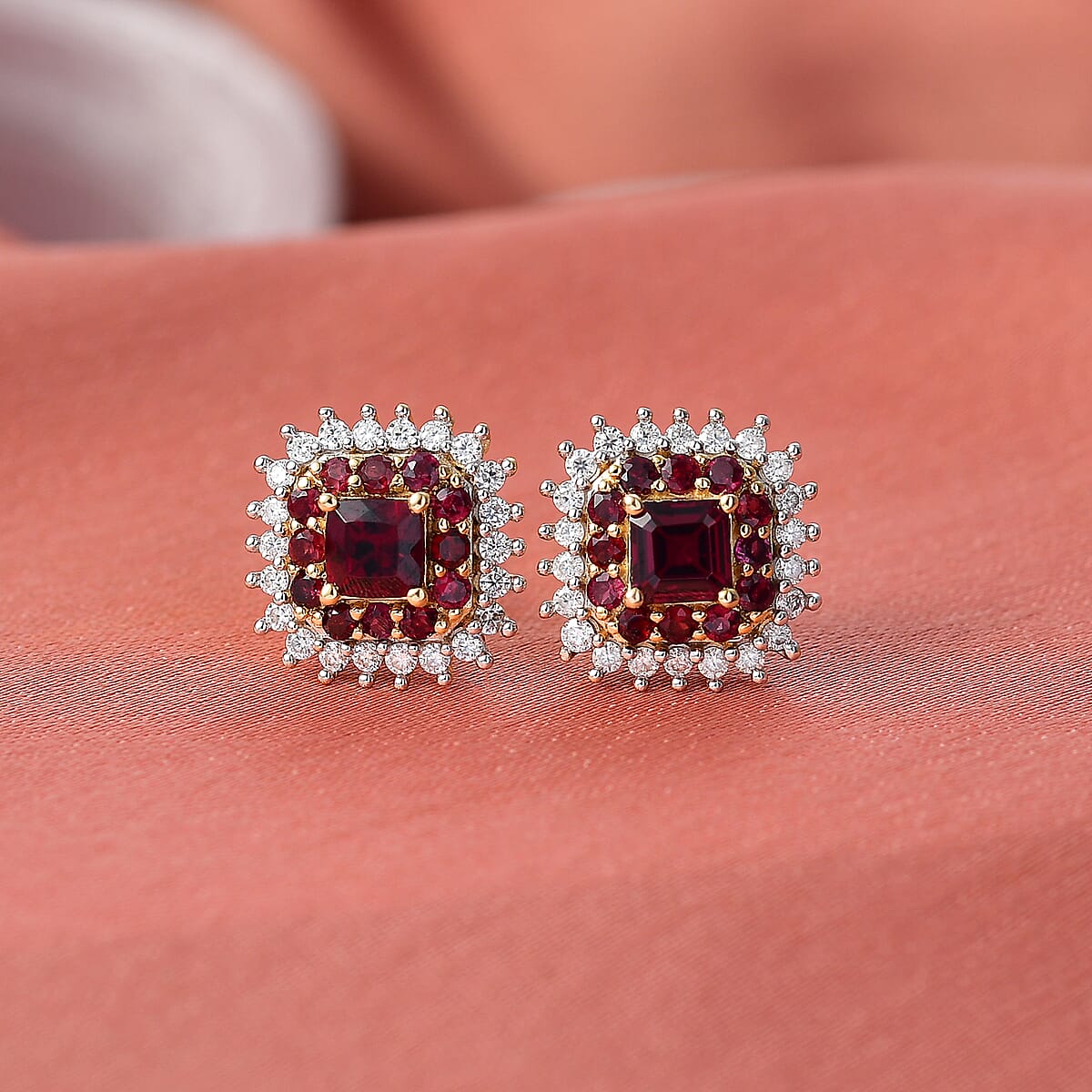 D'Joy Premium Anthill Garnet and Moissanite 1.85 ctw Crimson Core Earrings in 18K Vermeil Yellow Gold Over Sterling Silver (Del. in 5-7 Days)  image number 1