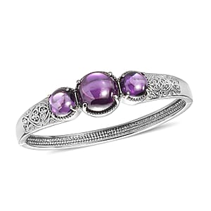EverTrue Simulated Amethyst Color Diamond Bangle Bracelet in Stainless Steel (6.5 In)