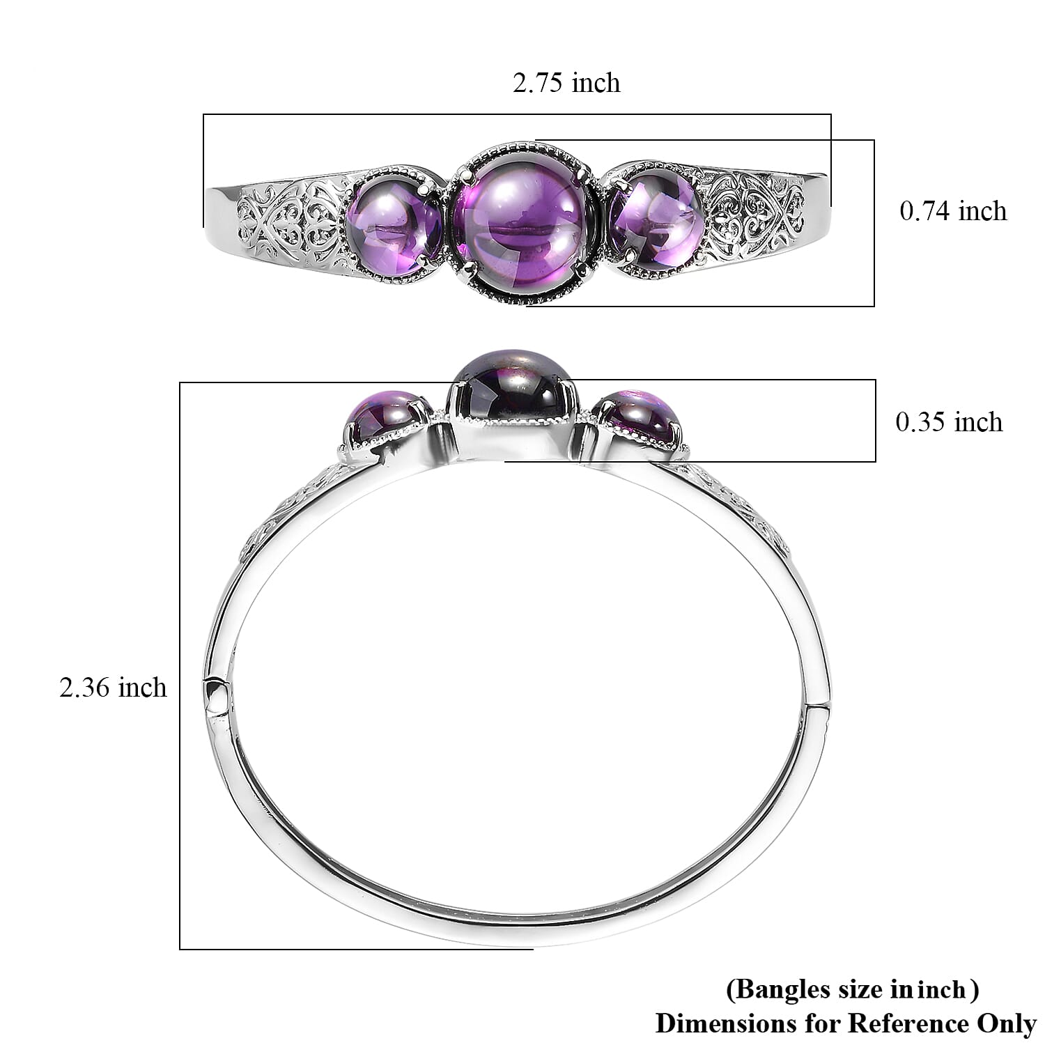 EverTrue Simulated Amethyst Color Diamond Bangle Bracelet in Stainless Steel (6.5 In)