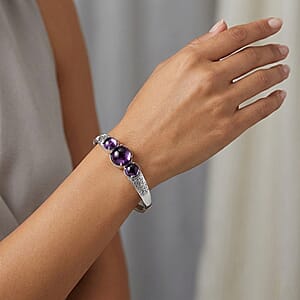 EverTrue Simulated Amethyst Color Diamond Bangle Bracelet in Stainless Steel (6.5 In)