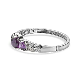 EverTrue Simulated Amethyst Color Diamond Bangle Bracelet in Stainless Steel (6.5 In)