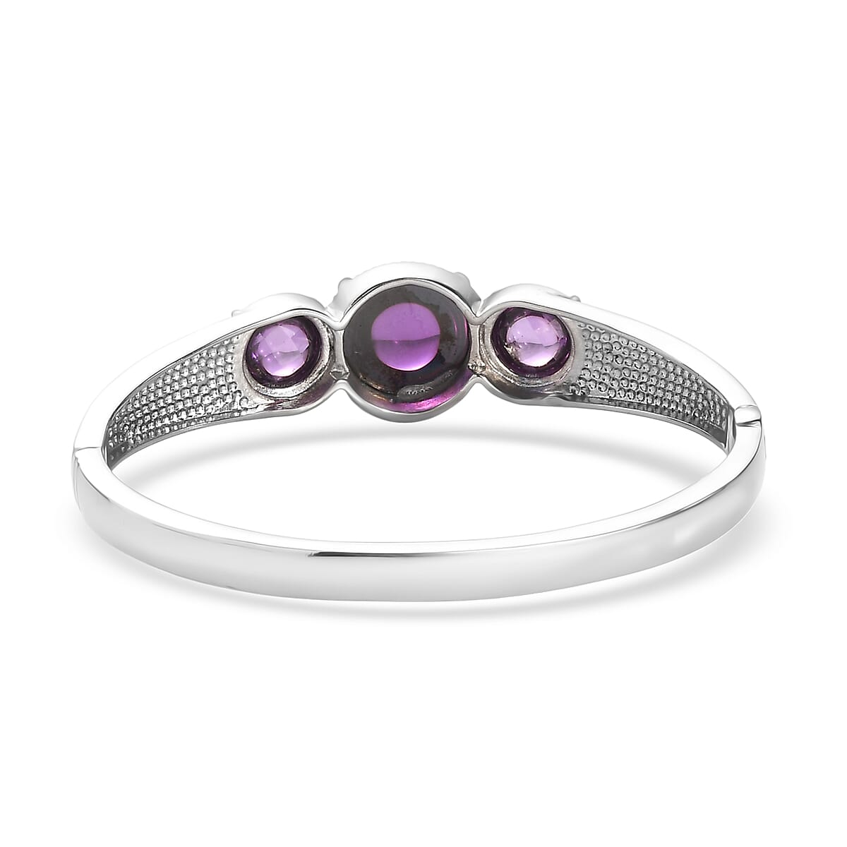 EverTrue Simulated Amethyst Color Diamond Bangle Bracelet in Stainless Steel (6.5 In) image number 4
