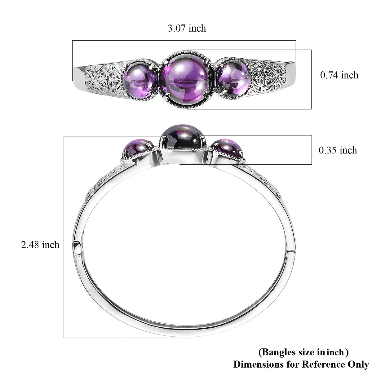 EverTrue Simulated Amethyst Color Diamond Bangle Bracelet in Stainless Steel (6.5 In) image number 5