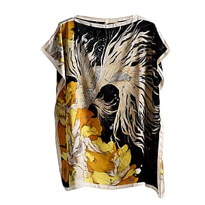 La Marey Yellow Floral Silk Feeling Kaftan