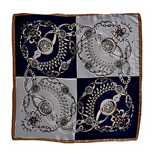 La Marey Navy Floral Silk Feeling Kaftan
