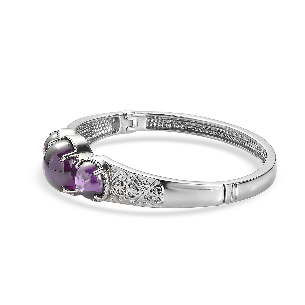 EverTrue Simulated Amethyst Color Diamond Bangle Bracelet in Stainless Steel (8.0 In) image number 2