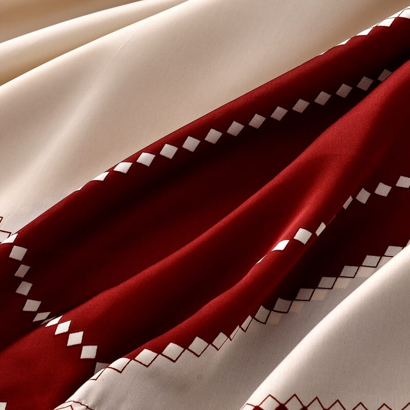 La Marey Wine Red and Ivory Geometric Diamond Silk Feeling Kaftan - One Size Fits Most