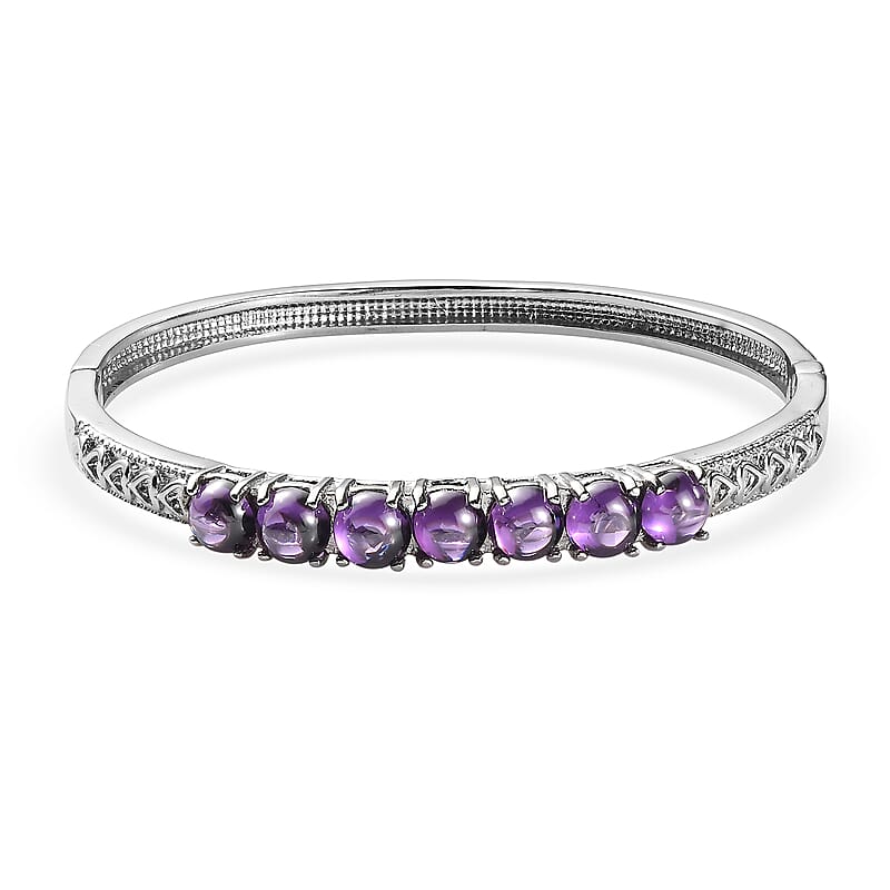 EverTrue Simulated Amethyst Color Diamond Bangle Bracelet in Stainless Steel (6.50 In)