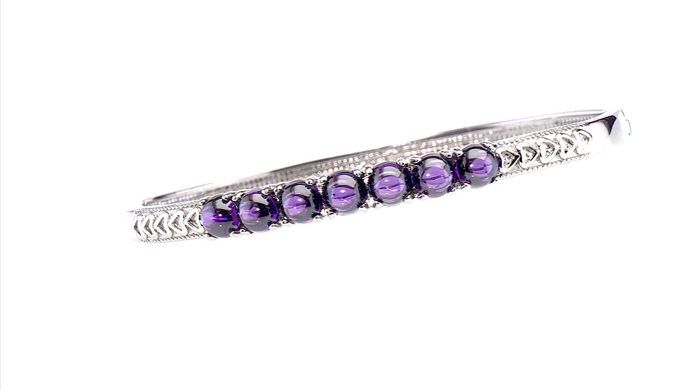 EverTrue Simulated Amethyst Color Diamond Bangle Bracelet in Stainless Steel (6.50 In) 14.15 ctw