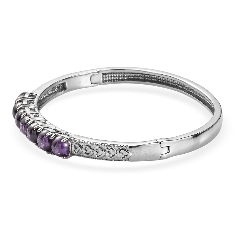 EverTrue Simulated Amethyst Color Diamond Bangle Bracelet in Stainless Steel (6.50 In)