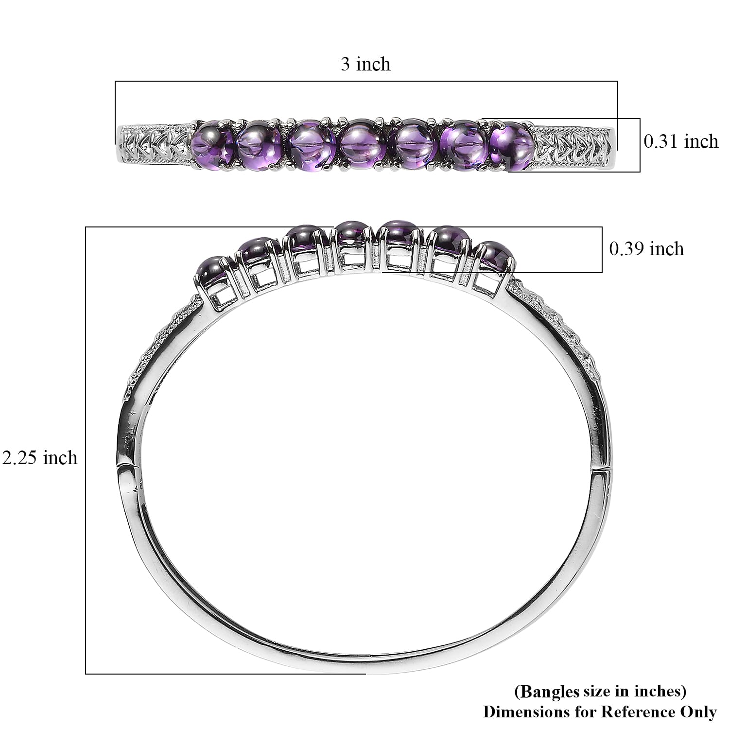 EverTrue Simulated Amethyst Color Diamond Bangle Bracelet in Stainless Steel (6.50 In)