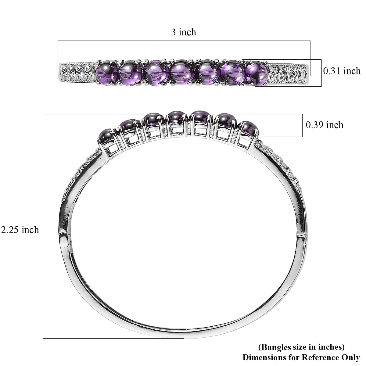 EverTrue Simulated Amethyst Color Diamond Bangle Bracelet in Stainless Steel (6.50 In)  image number 3