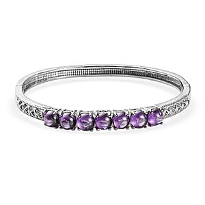 EverTrue Simulated Amethyst Color Diamond Bangle Bracelet in Stainless Steel (7.25 In)