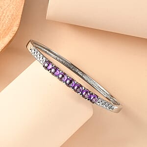 EverTrue Simulated Amethyst Color Diamond Bangle Bracelet in Stainless Steel (7.25 In)
