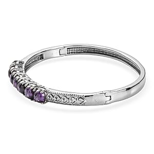 EverTrue Simulated Amethyst Color Diamond Bangle Bracelet in Stainless Steel (7.25 In)