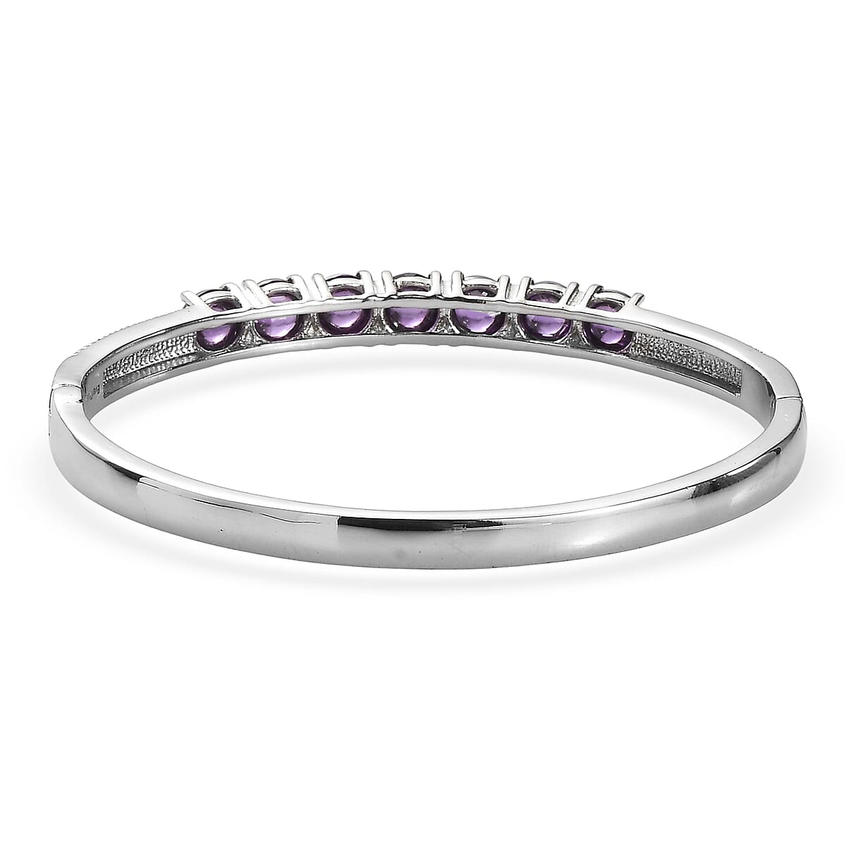 EverTrue Simulated Amethyst Color Diamond Bangle Bracelet in Stainless Steel (7.25 In) image number 3