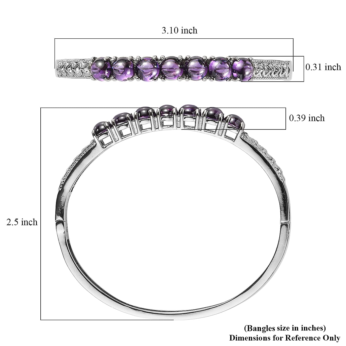 EverTrue Simulated Amethyst Color Diamond Bangle Bracelet in Stainless Steel (7.25 In) image number 4