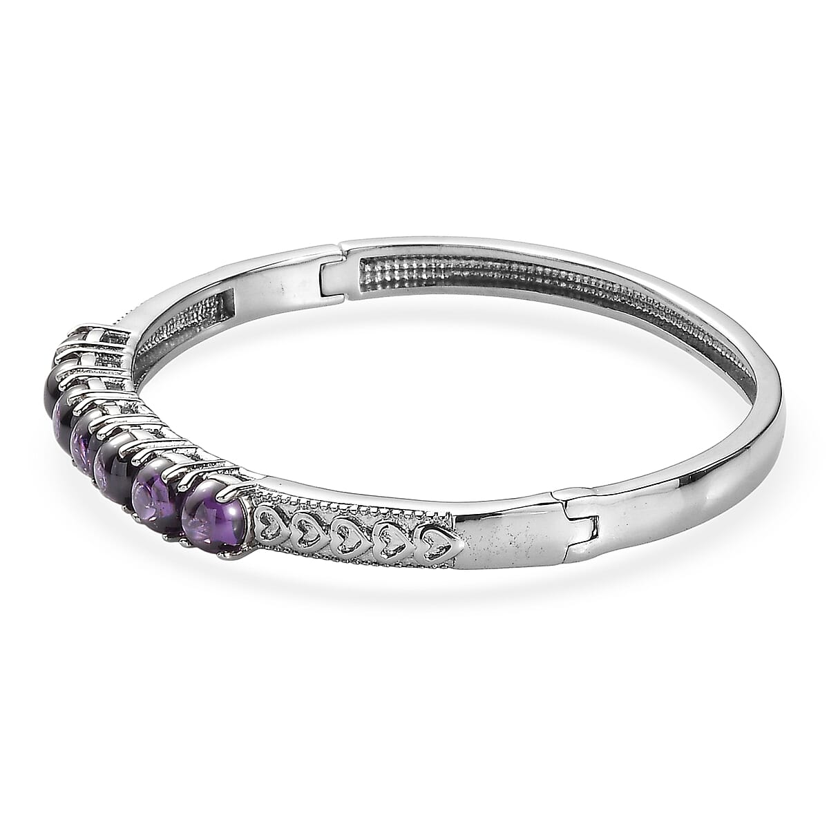 EverTrue Simulated Amethyst Color Diamond Bangle Bracelet in Stainless Steel (8.0 In) image number 2