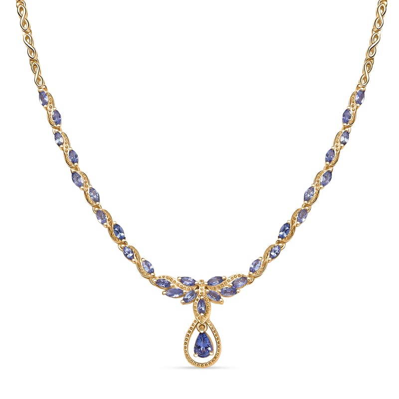 EverTrue Tanzanite 3.00 ctw Petal Flow Necklace in 18K YG Plated (18-20 Inches)