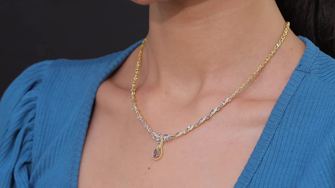 EverTrue Tanzanite 3.00 ctw Petal Flow Necklace in 18K YG Plated (18-20 Inches)