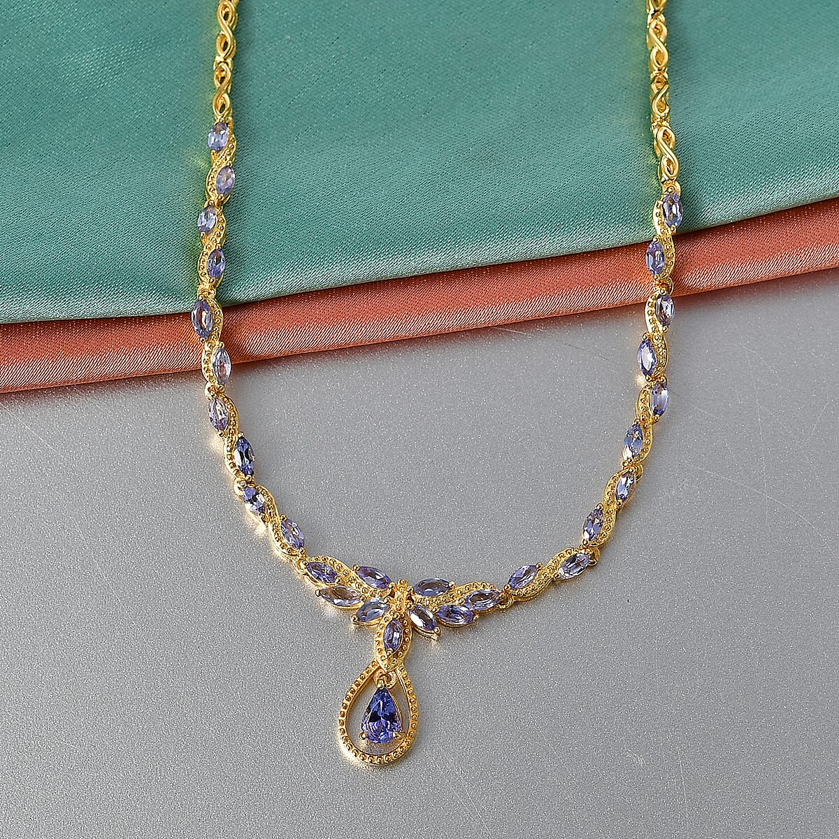 EverTrue Tanzanite 3.00 ctw Petal Flow Necklace in 18K YG Plated (18-20 Inches) image number 1