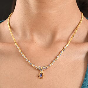 EverTrue Tanzanite 3.00 ctw Petal Flow Necklace in 18K YG Plated (18-20 Inches)