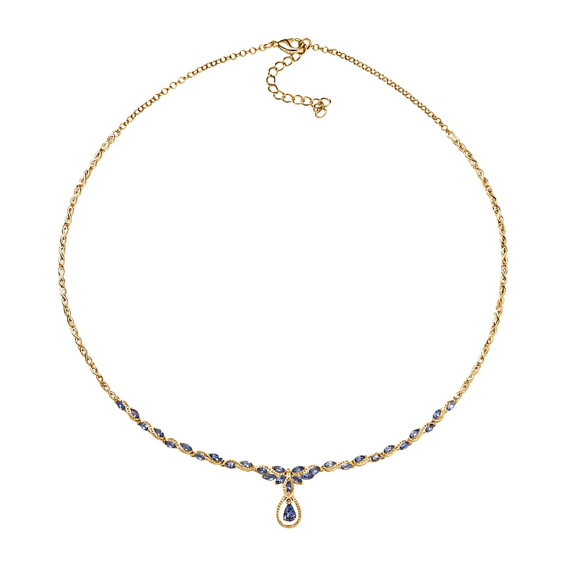 EverTrue Tanzanite 3.00 ctw Petal Flow Necklace in 18K YG Plated (18-20 Inches)