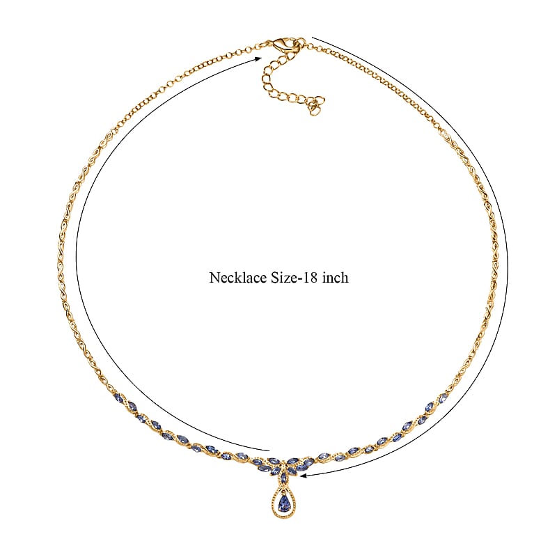 EverTrue Tanzanite 3.00 ctw Petal Flow Necklace in 18K YG Plated (18-20 Inches)