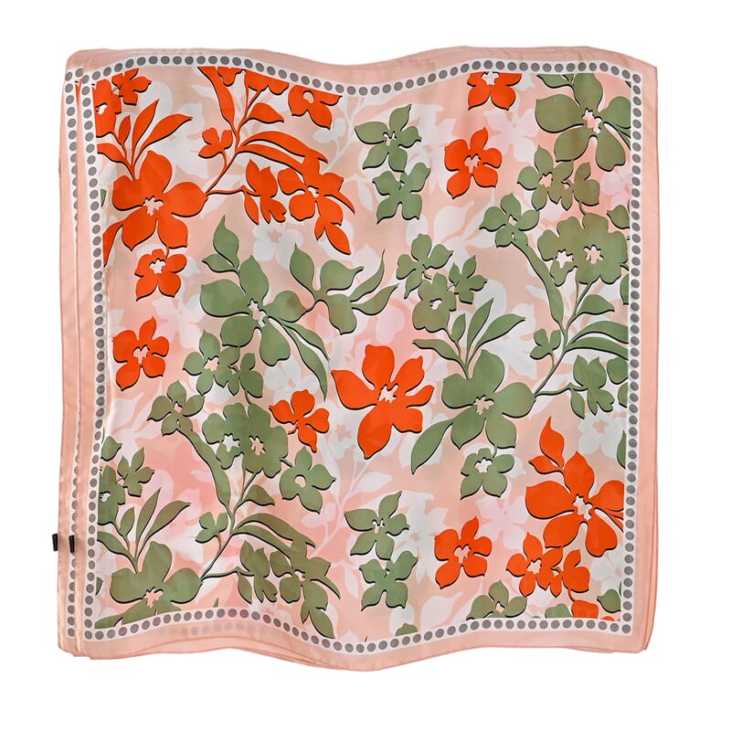 La Marey Peach and Orange Floral Silky Kaftan Boat Neck Top