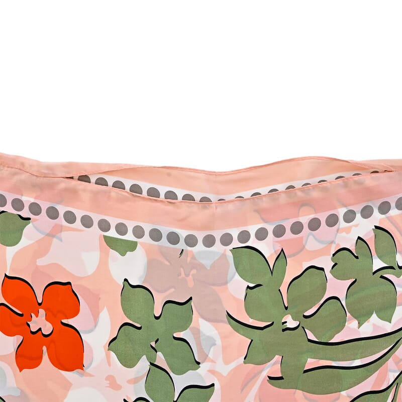 La Marey Peach and Orange Floral Silky Kaftan Boat Neck Top