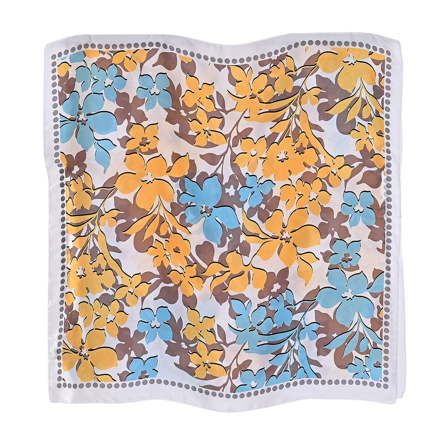La Marey White and Blue Floral Silky Kaftan Boat Neck Top