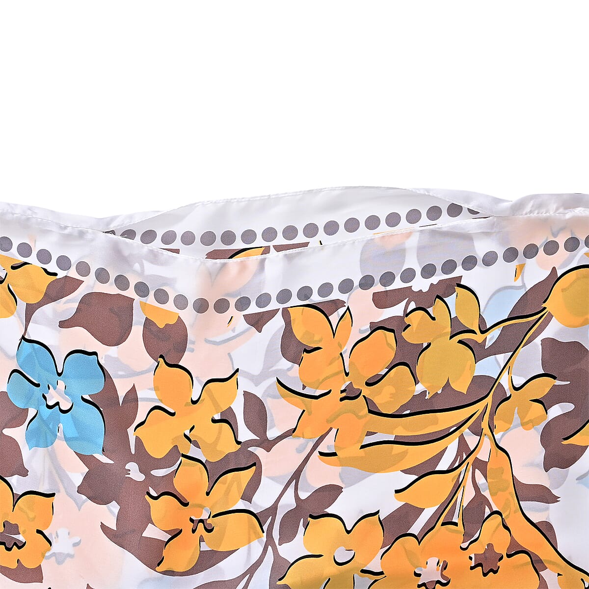 La Marey White and Blue Floral Silky Kaftan Boat Neck Top image number 3