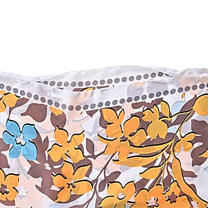 La Marey White and Blue Floral Silky Kaftan Boat Neck Top