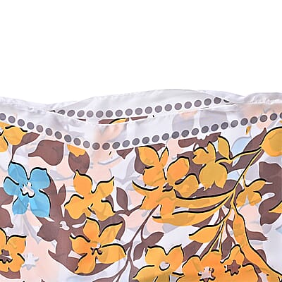 La Marey White and Blue Floral Silky Kaftan Boat Neck Top