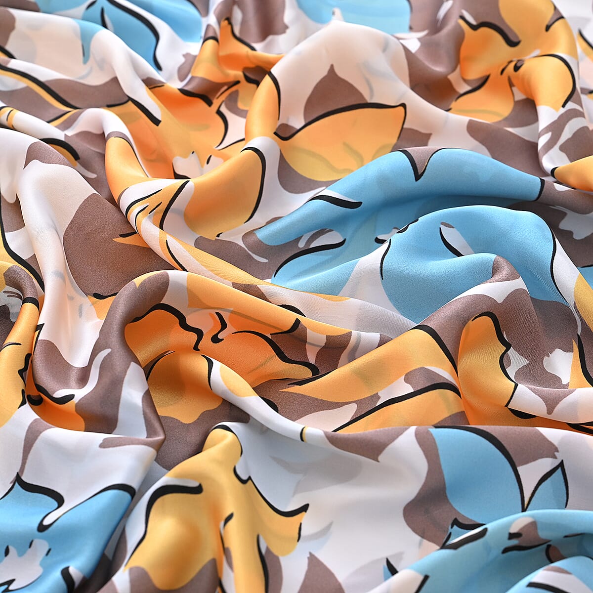 La Marey White and Blue Floral Silky Kaftan Boat Neck Top image number 4