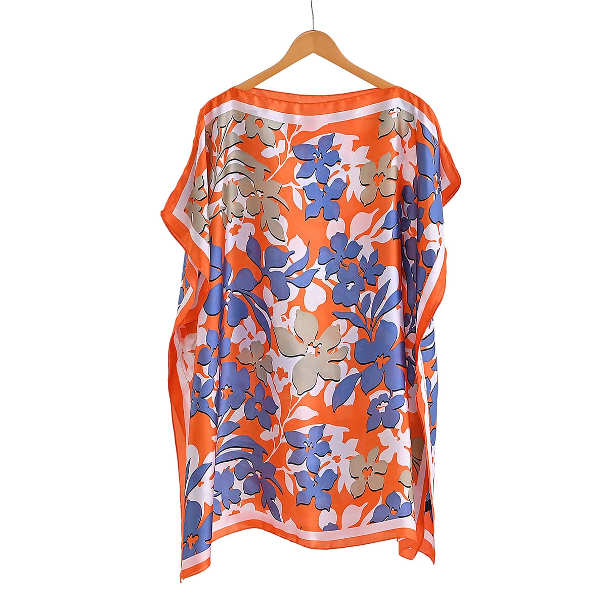 La Marey Orange and Blue Floral Silky Kaftan Boat Neck Top image number 1