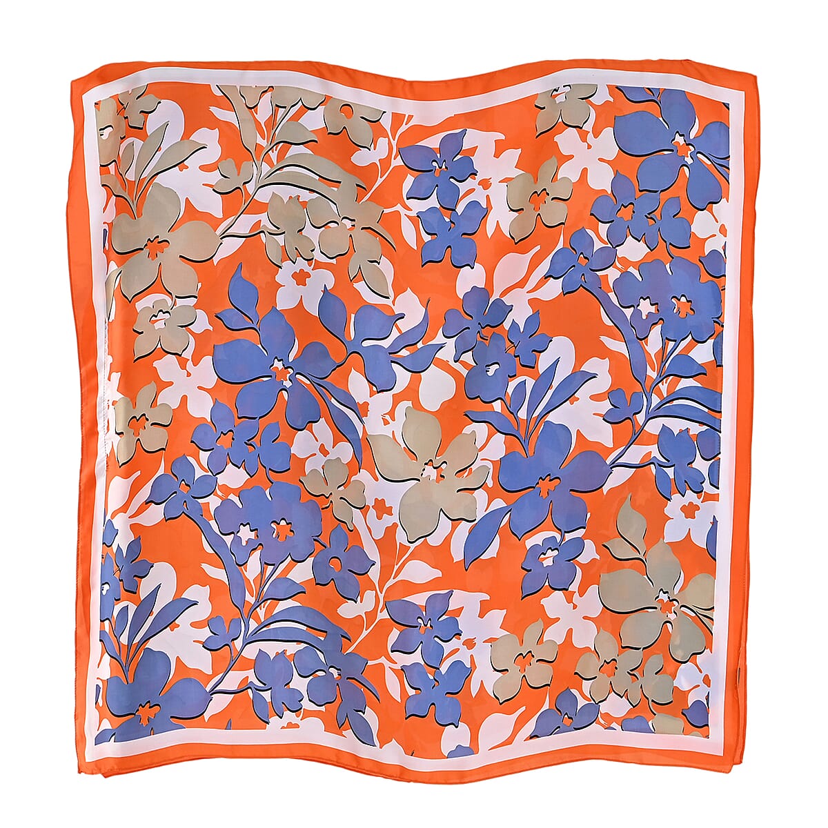 La Marey Orange and Blue Floral Silky Kaftan Boat Neck Top image number 2