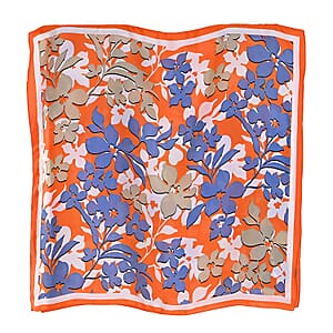 La Marey Orange and Blue Floral Silky Kaftan Boat Neck Top